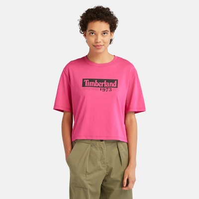 Timberland Women's Linear-logo Cropped T-shirt In Pink