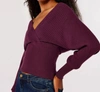 APRICOT PLUM RIBBED KNIT CROPPED SWEATER IN PURPLE