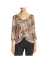 STATUS BY CHENAULT WOMENS LEOPARD PRINT TWIST FRONT BLOUSE