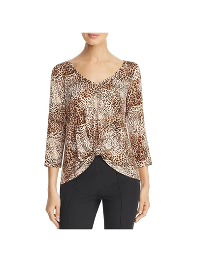 Status By Chenault Womens Leopard Print Twist Front Blouse In Brown