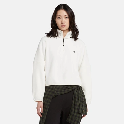 Timberland Women's Cropped Funnel-neck Fleece Jacket In White