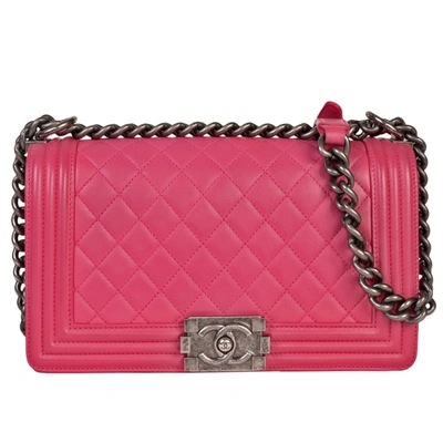 Pre-owned Chanel Boy Suede Shoulder Bag () In Pink