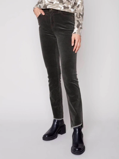 Charlie B Stretch Corduroy Flare Pant With Asymetrical Hem In Spruce In Grey