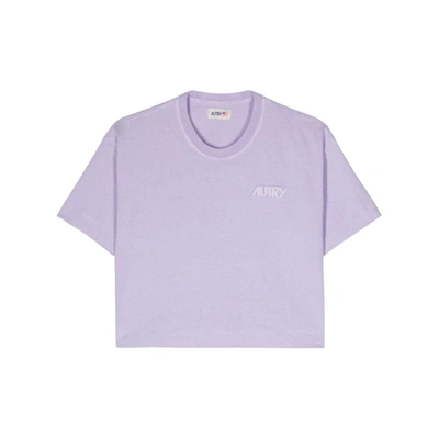 Autry Logo-patch Cropped T-shirt In Purple