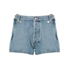 Coperni Open-hip Cotton Denim Shorts In Blue