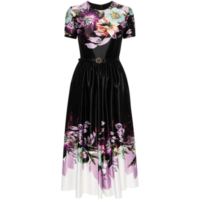 Elie Saab Floral Midi Dress In Black