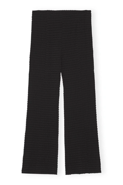 Ganni Stretch Seersucker Cropped Pants Clothing In Black