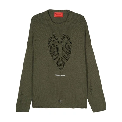 Vision Of Super Heart-cut-out Distressed Jumper In Green