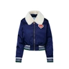 Casablanca Logo-patch Faux Fur-collar Jacket In Blue