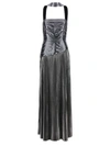 Retroféte Faye Metallic Halterneck Gown In Silver