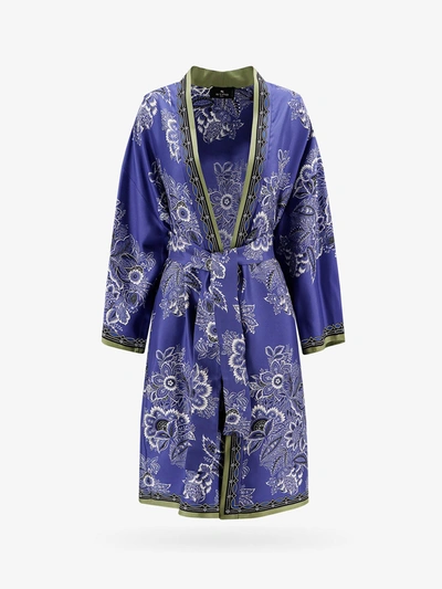 Etro Kesa Floral-print Silk Robe In Blue