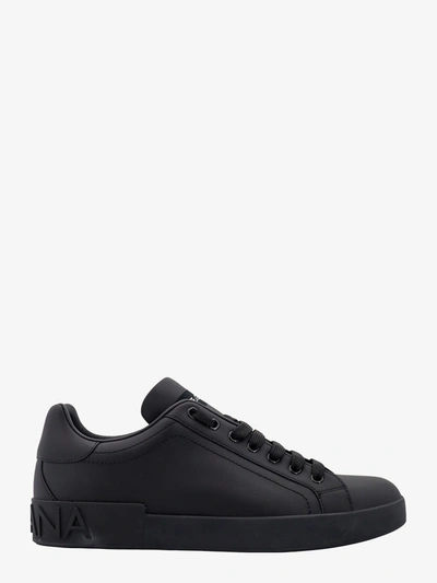 Dolce & Gabbana Portofino Leather Trainers In Black