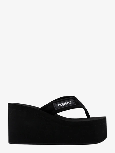 Coperni Branded Wedge Logo-patch Sandals In Black