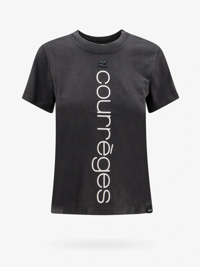 Courrèges Logo Printed Crewneck T-shirt In Black