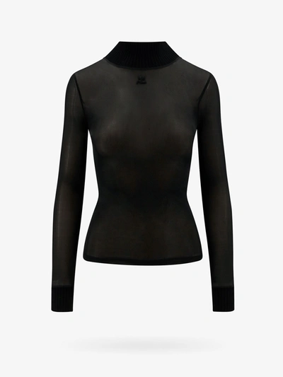 Courrèges Voile Top With Logo Patch In Black