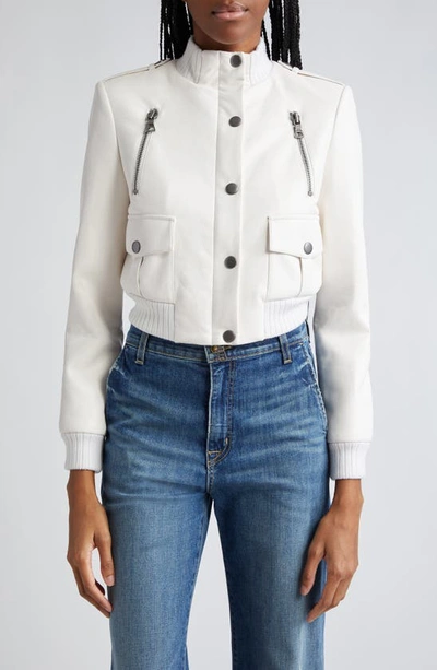 Alice And Olivia Ria Faux-leather Cropped Jacket In Off White