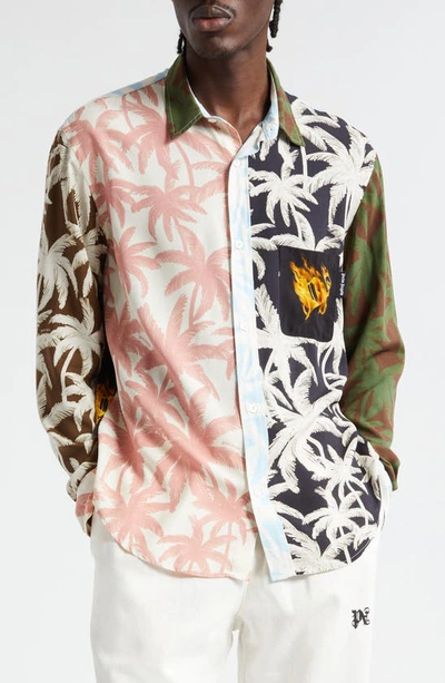 Palm Angels Palm-tree Print Shirt In Pink