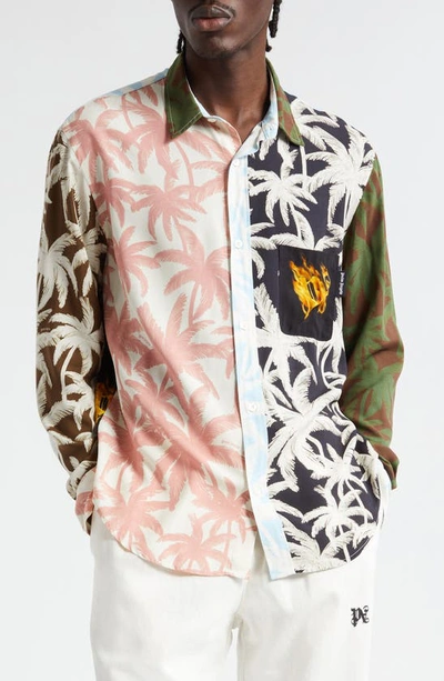 Palm Angels Palm Printed Panelled Shirt In Multicolour