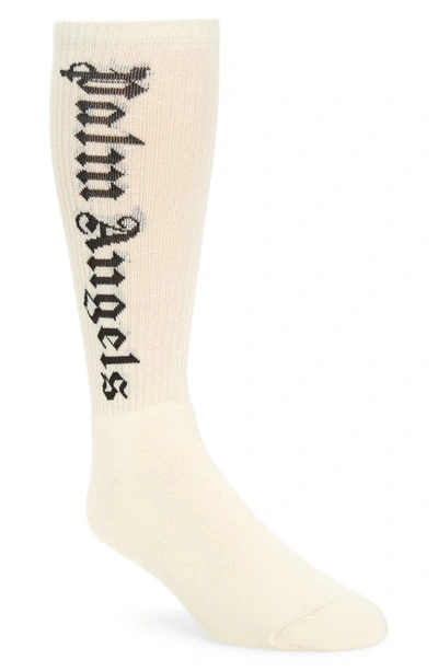 Palm Angels Classic Logo Cotton Blend Crew Socks In Butter Black