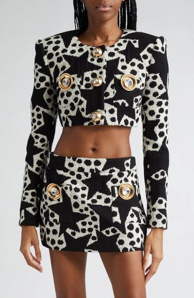 Area Crystal Medallion Cropped Blazer In Dotted Stars