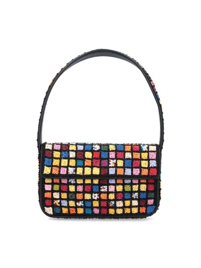 Staud Tommy Vegan Leather-trimmed Beaded Satin Shoulder Bag In Multicolour