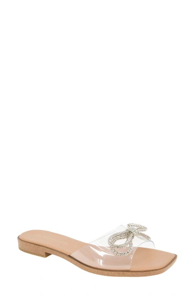 Bcbgeneration Women's Laffi Rhinestone Bow Slide Sandals In Clear/ Tan