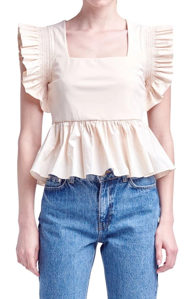 English Factory Ruffle Peplum Top In Cream