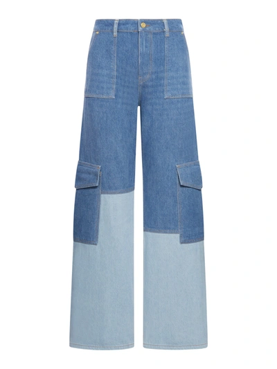 Ganni Angi Panelled Wide-leg Jeans In Blue