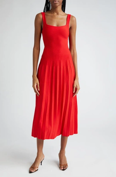 Staud Ellison Square Neck Dress In Red Rose