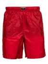 Prada Enamel-logo Swim Shorts In Rosso