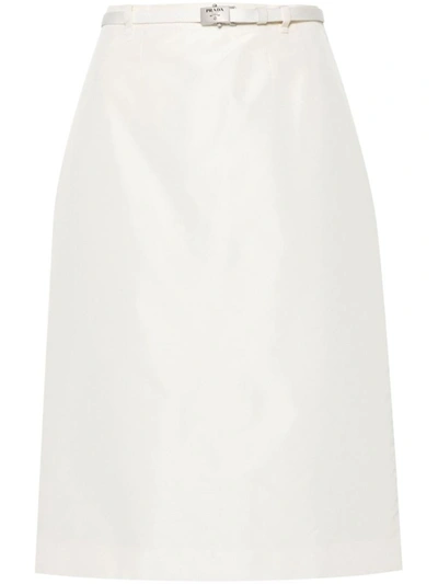 Prada Logo-buckle Straight Faille Skirt In Avorio