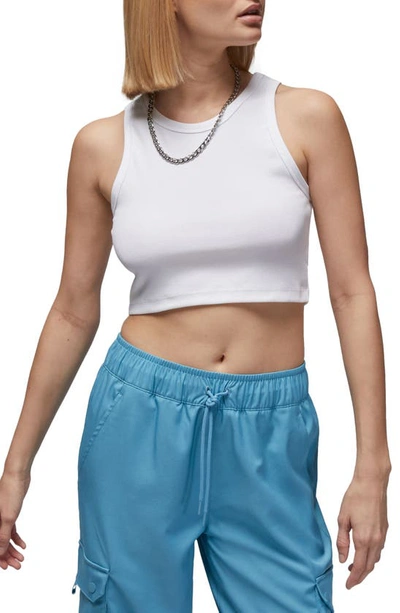 Jordan Crop Cotton Blend Tank Top In White