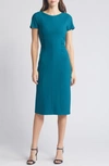 Hugo Boss Slit-front Business Dress With Gathered Details In Emerald Night