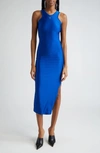 Coperni Embellished Satin-jersey Midi Dress In Blue