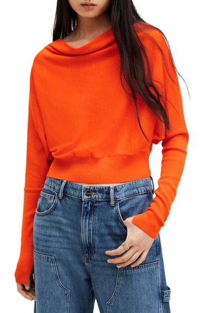 Allsaints Ridley Merino Wool Cowl Neck Sweater In Zesty Orange