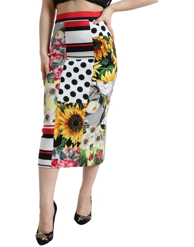 DOLCE & GABBANA DOLCE & GABBANA GLAMOROUS HIGH WAIST PATCHWORK MIDI WOMEN'S SKIRT