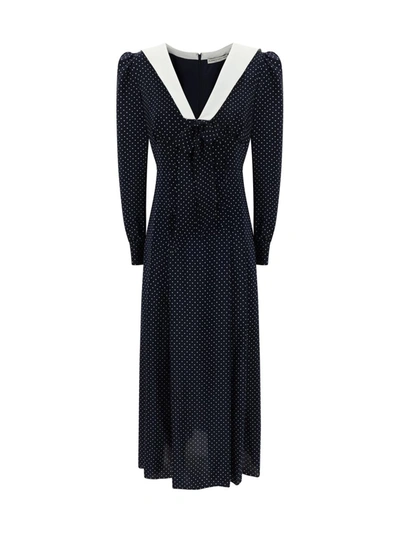 Alessandra Rich Bow-detail Silk Midi Dress In Blue