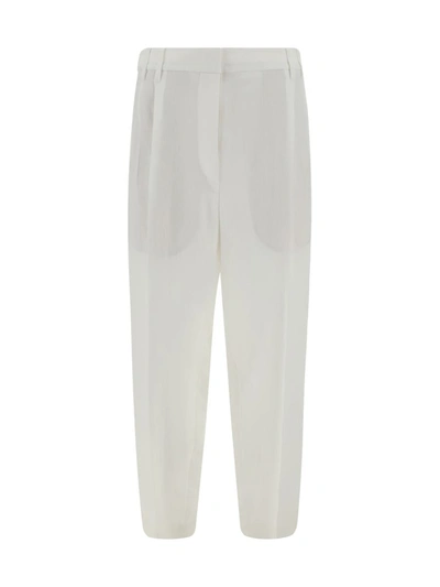 Brunello Cucinelli Linen Blend Trousers In White