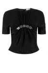 Rabanne Viscose Top With Round Neckline And Gathered Front In Black