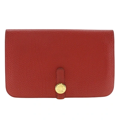 HERMES HERMÈS DOGON RED LEATHER WALLET  (PRE-OWNED)