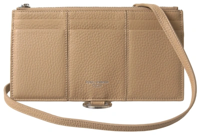 Dolce & Gabbana Beige Leather Shoulder Cardholder Shoulder Strap Wallet In Brown