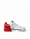 Dolce & Gabbana White Red Lace Up Womens Low Top Sneakers Shoes