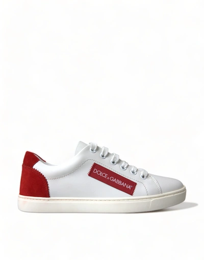 Dolce & Gabbana White Red Leather Low Top Trainers Shoes