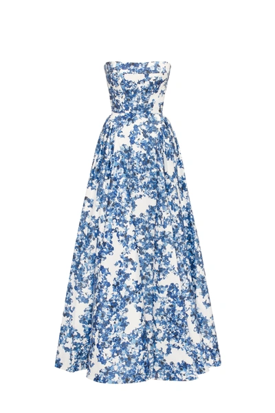 Milla Ravishing Blue Hydrangea Corset Maxi Dress, Garden Of Eden In Blue-double
