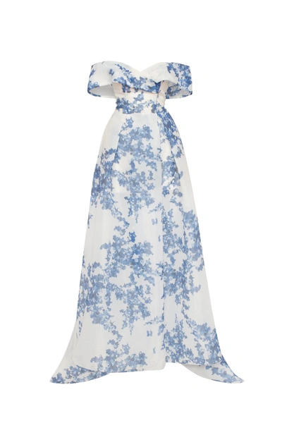 Milla Catchy Off-the-shoulder Blue Hydrangea Maxi Dress, Garden Of Eden In Blue-navy
