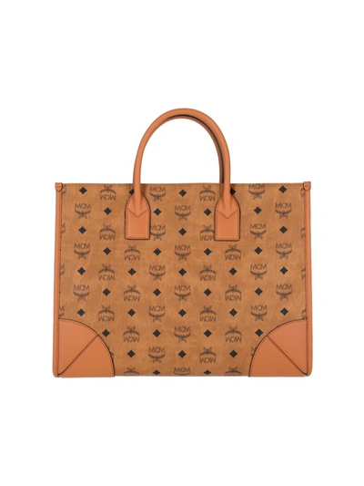 Mcm Small Canvas Tote Bag In Buff