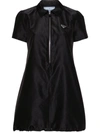 Prada Mini Dress With Drawstring Hemline And A-line Silhouette In Nero