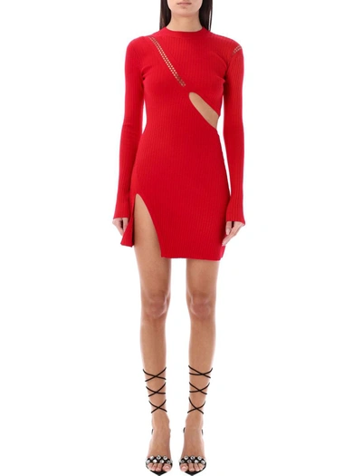Attico Women's Long-sleeve Cut-out Minidress In Red