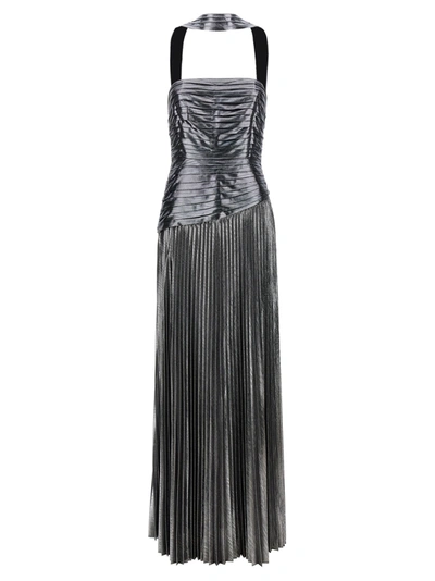 Retroféte Faye Metallic Halterneck Gown In Silver
