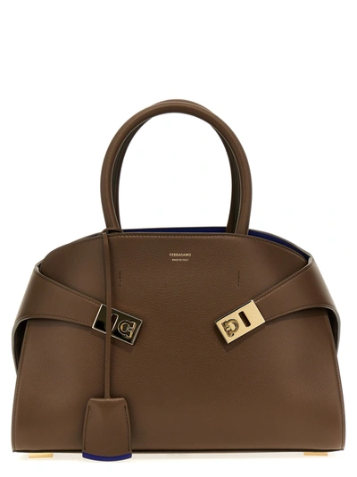 Ferragamo Brown Hug Bicolor Small Bag In Beige